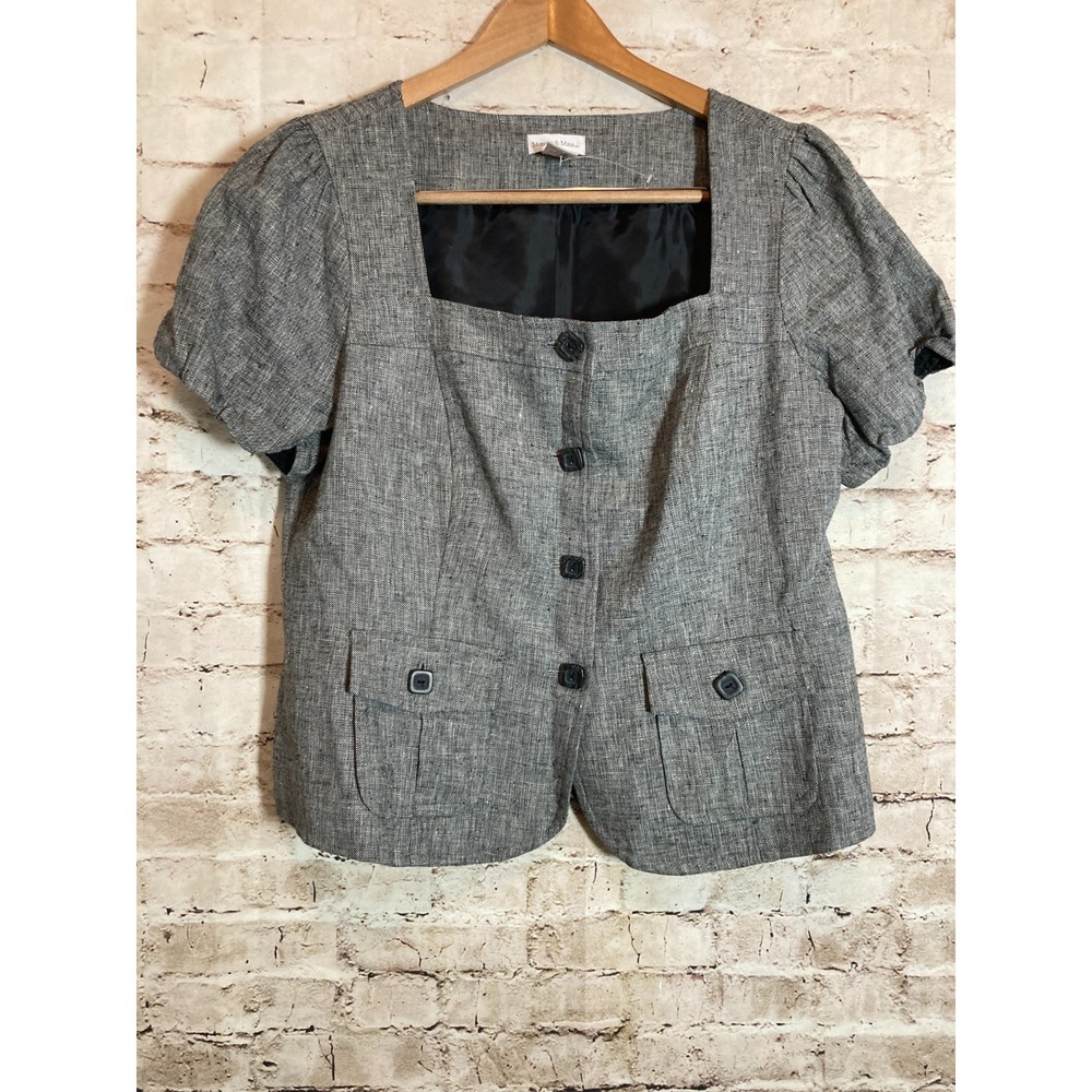 Monroe & Main Linen Blazer Womens 16 Gray Short Sleeve Babydoll Lightweight Plus
